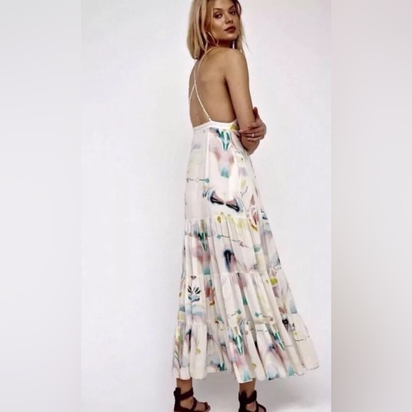 Free People Sound of Spring Maxi dress Jumper tiered watercolour bin front - Picture 2 of 16